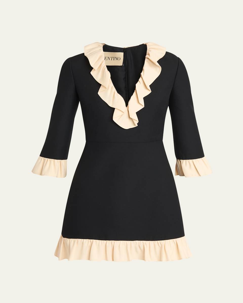 Ruffle V-Neck 3/4-Sleeve Mini Dress
